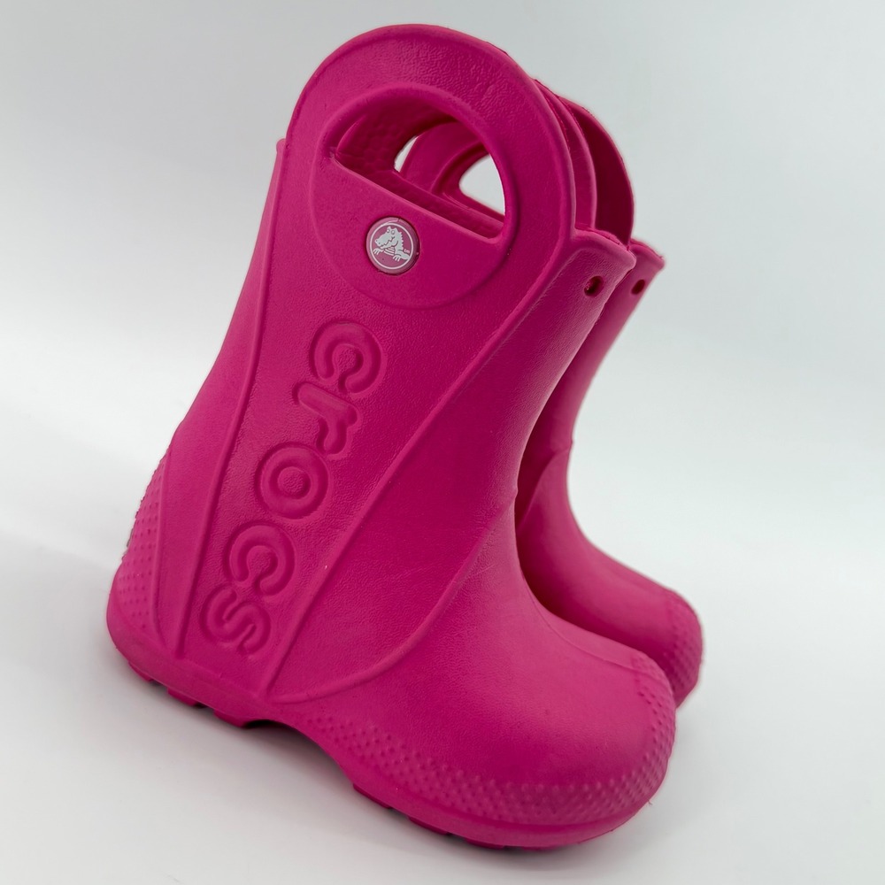 Crocs Handle It Rain Boot Kids Size C7 Pink Waterproof Pull On Handles 12803